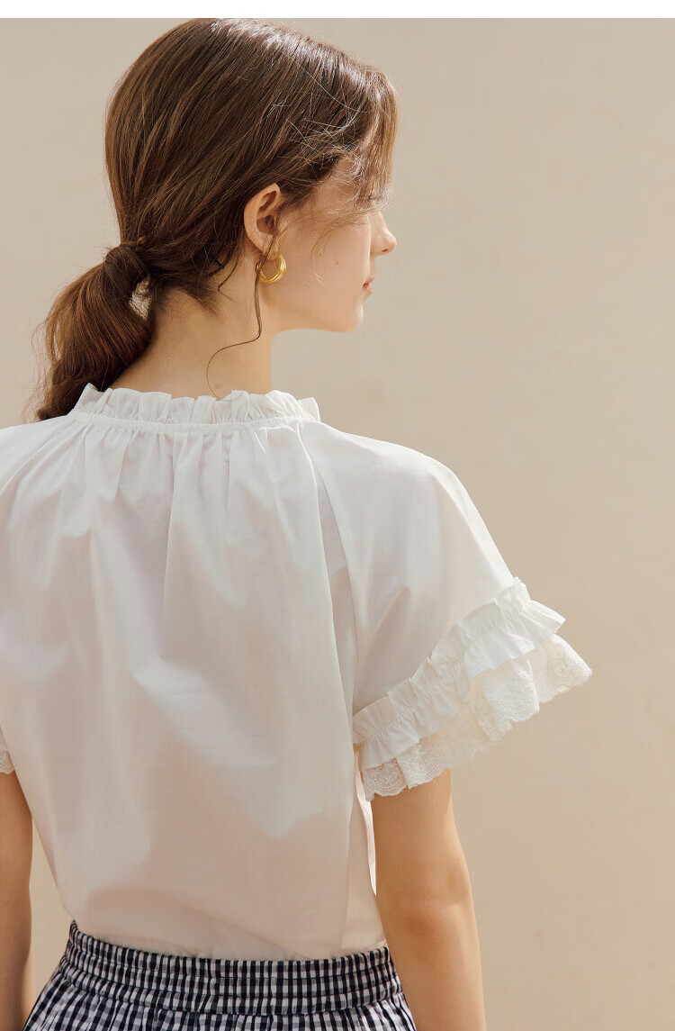 INMAN 100% Xinjiang Cotton Lace-up Ruffle Short Sleeve Shirt 2026 Summer New Loose Women's Top 10